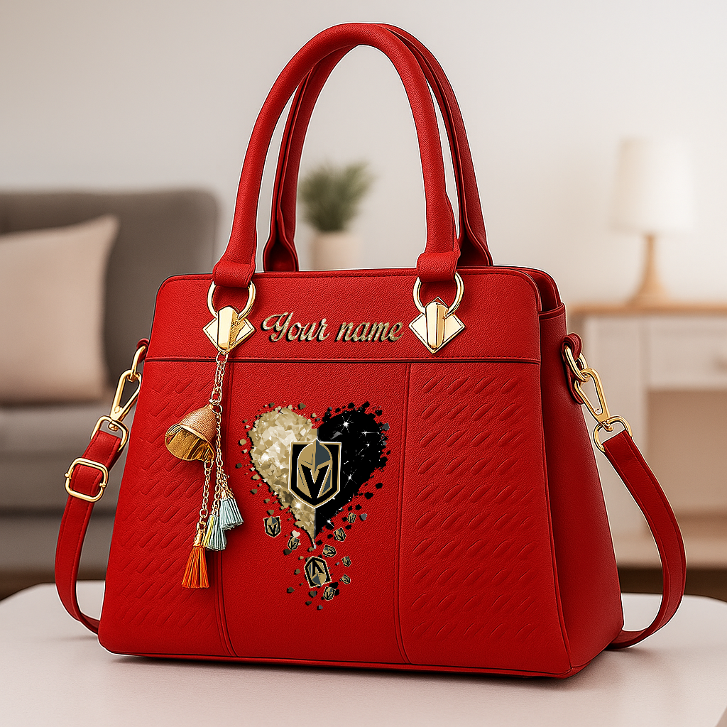 LIMITED EDITION - NEW CUSTOMIZED NHL04 VGK VEGAS GOLDEN KNIGHTS ZIP HANDBAG MULTICOLOR