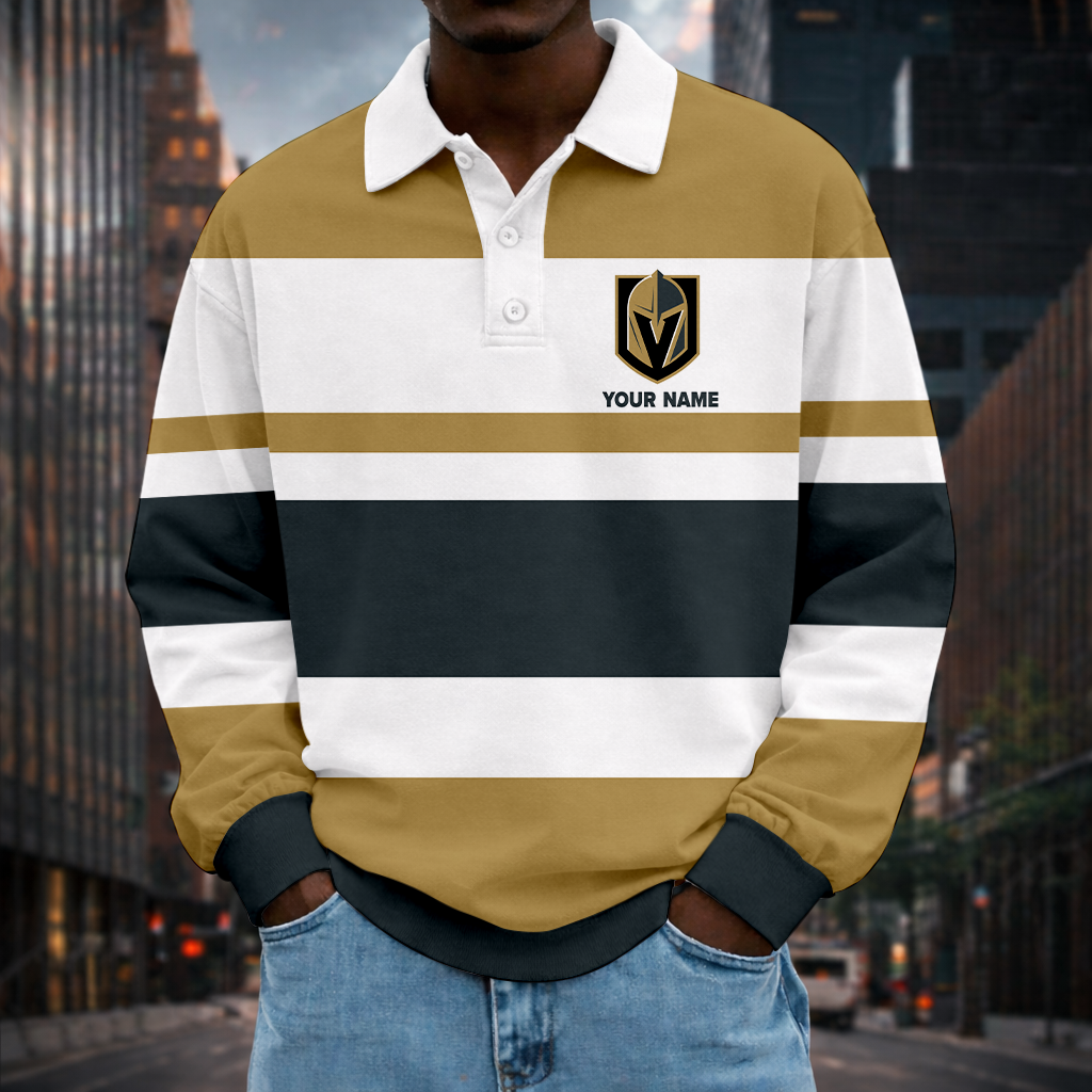 LIMITED EDITION - NEW CUSTOMIZED NHL04 VGK VEGAS GOLDEN KNIGHTS MEN LONG SLEEVE POLO