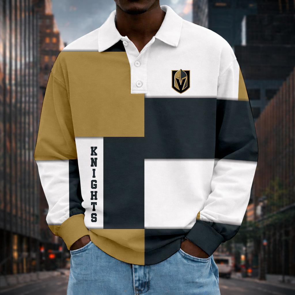 LIMITED EDITION - NEW CUSTOMIZED NHL04 VGK VEGAS GOLDEN KNIGHTS MEN LONG SLEEVE POLO