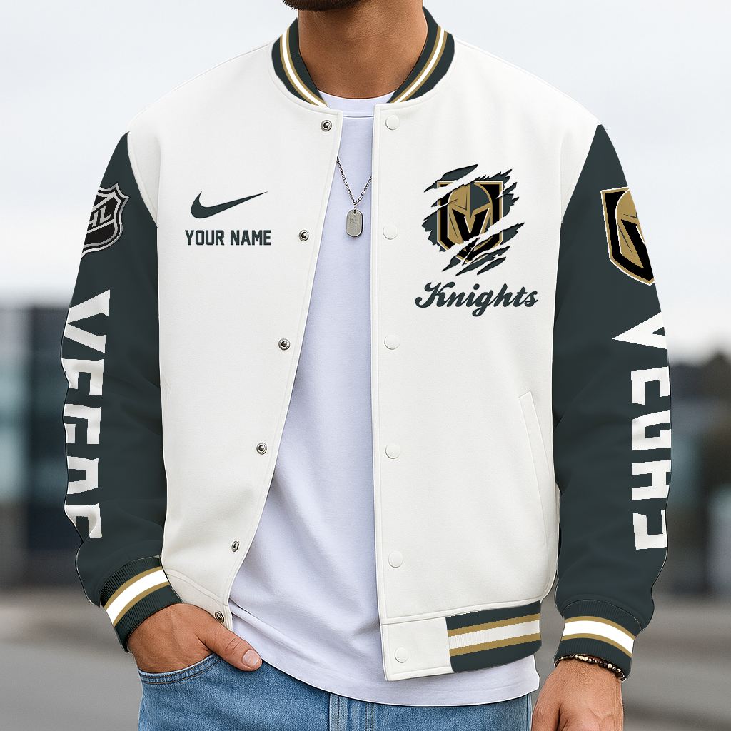 LIMITED EDITION - NEW CUSTOMIZED NHL04 VGK VEGAS GOLDEN KNIGHTS BASEBALL JACKET, SATIN VARSITY JACKET
