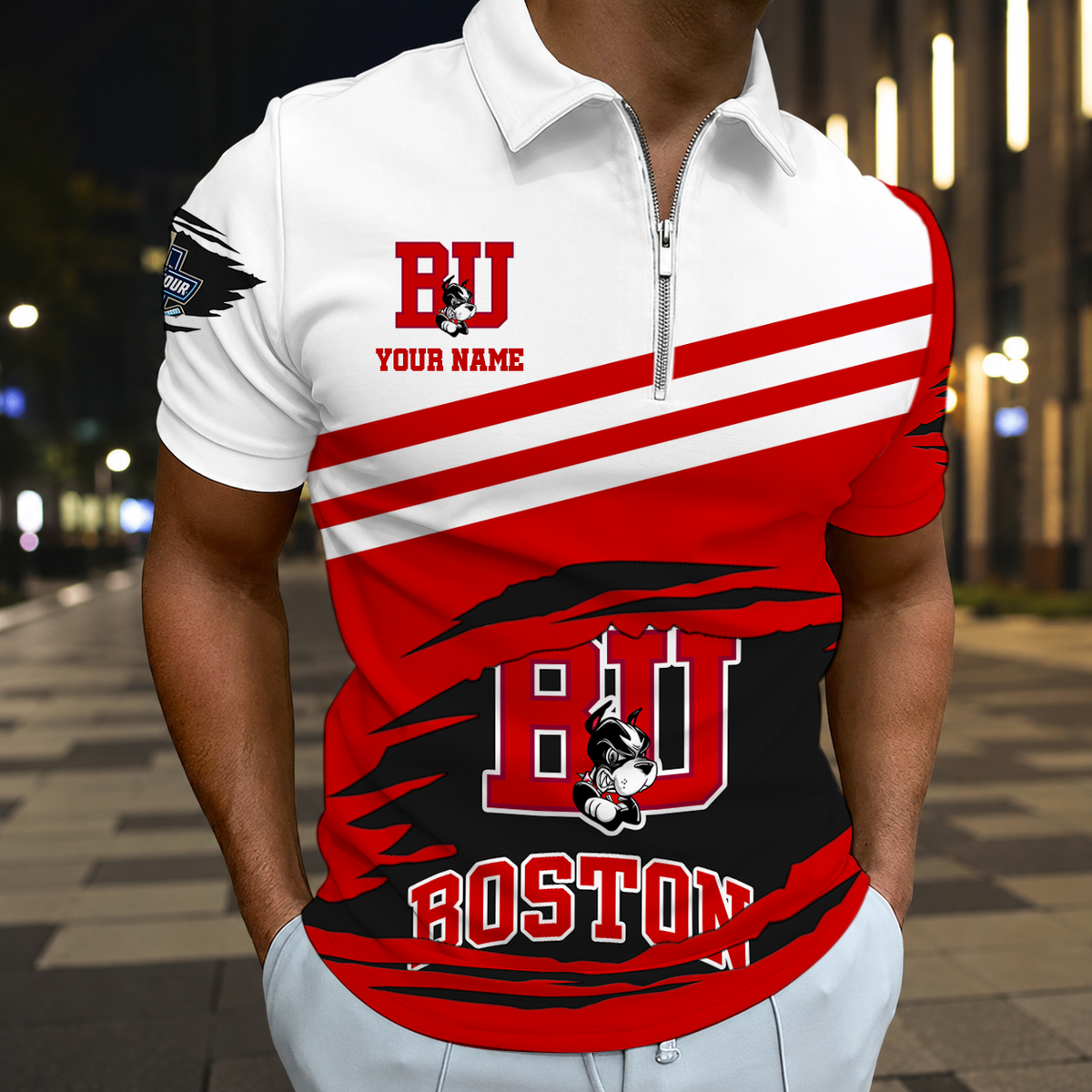 LIMITED DROP - NEW CUSTOMIZED NCAA MFF05 BUT BOSTON UNIVERSITY TERRIERS POLO SHIRT, ZIP POLO SHIRT & T-SHIRTS