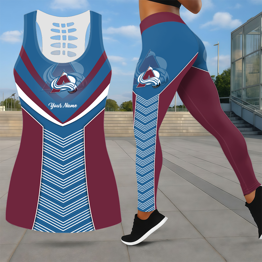 SPECIAL EDITION - NEW CUSTOMIZED NHL05 CAL COLORADO AVALANCHE LEGGINGS & HOLLOW TANK TOP SET