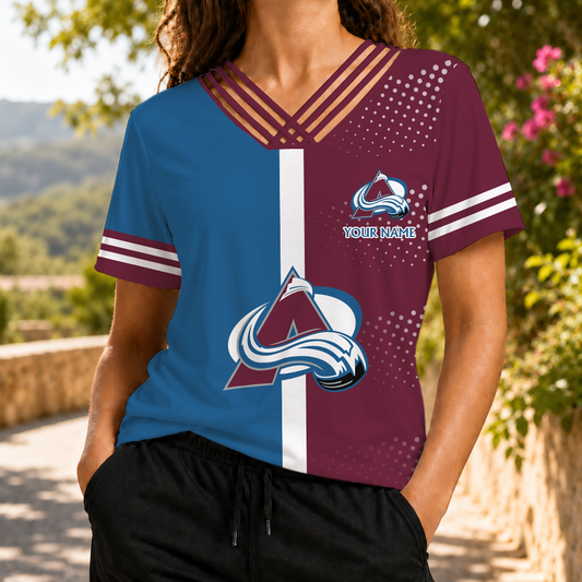 VIRAL EDITION - NEW CUSTOMIZED NHL05 CAL COLORADO AVALANCHE V-NECK SHIRT