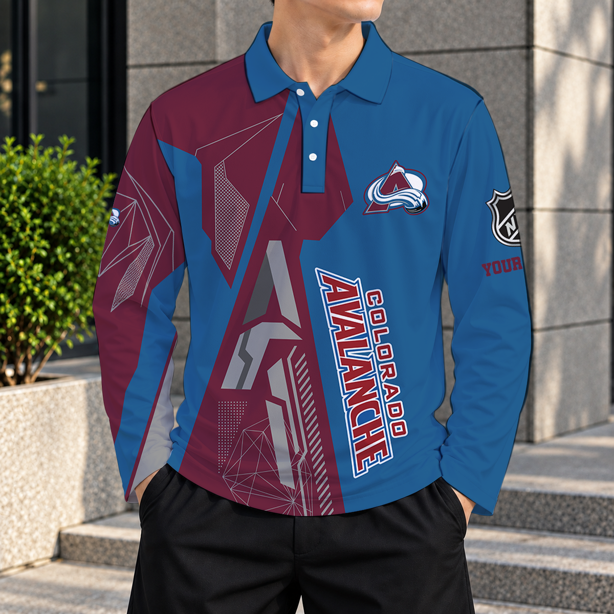 SPECIAL EDITION - NEW CUSTOMIZED NHL05 CAL COLORADO AVALANCHE MEN LONG SLEEVE POLO