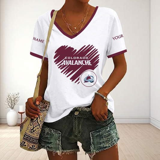 FINAL SALE - NEW CUSTOMIZED NHL05 CAL COLORADO AVALANCHE V-NECK FEMALE SHIRT