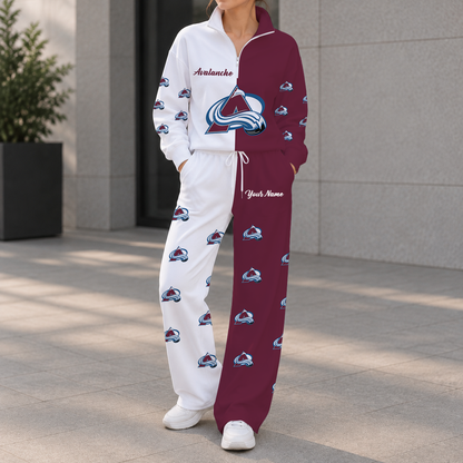 SPECIAL EDITION - NEW CUSTOMIZED NHL05 CAL COLORADO AVALANCHE ZIPPER SWEATSHIRT & WIDE LEG PANTS SET