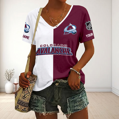 LIMITED EDITION - NEW CUSTOMIZED NHL05 CAL COLORADO AVALANCHE V-NECK FEMALE SHIRT