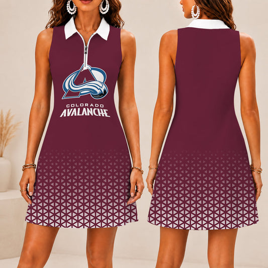 FLASH SALE - NEW CUSTOMIZED NHL05 CAL COLORADO AVALANCHE WOMEN'S ZIP SLEEVELESS POLO DRESS