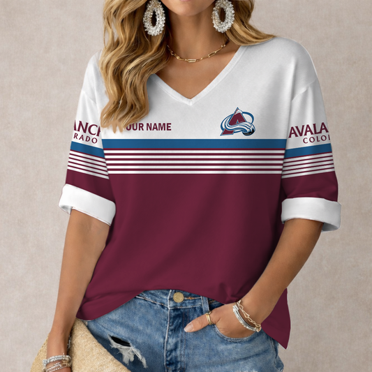 LIMITED EDITION - NEW CUSTOMIZED NHL05 CAL COLORADO AVALANCHE WOMEN'S HEART V-NECK LONG SLEEVE SHIRT
