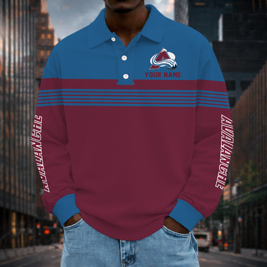 LIMITED EDITION - NEW CUSTOMIZED NHL05 CAL COLORADO AVALANCHE MEN LONG SLEEVE POLO