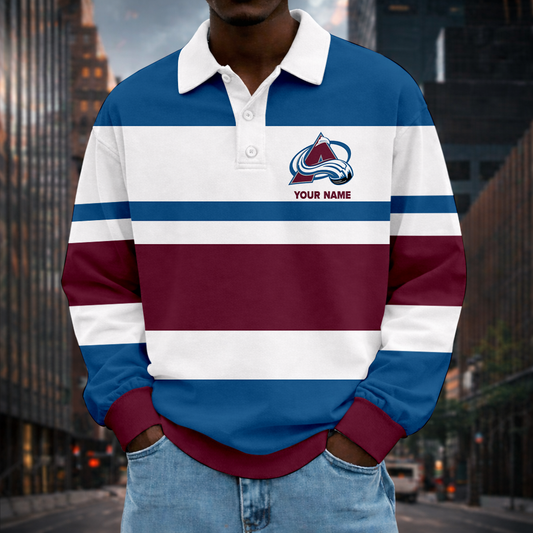 LIMITED EDITION - NEW CUSTOMIZED NHL05 CAL COLORADO AVALANCHE MEN LONG SLEEVE POLO