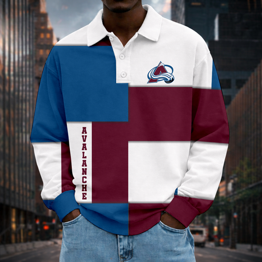 LIMITED EDITION - NEW CUSTOMIZED NHL05 CAL COLORADO AVALANCHE MEN LONG SLEEVE POLO
