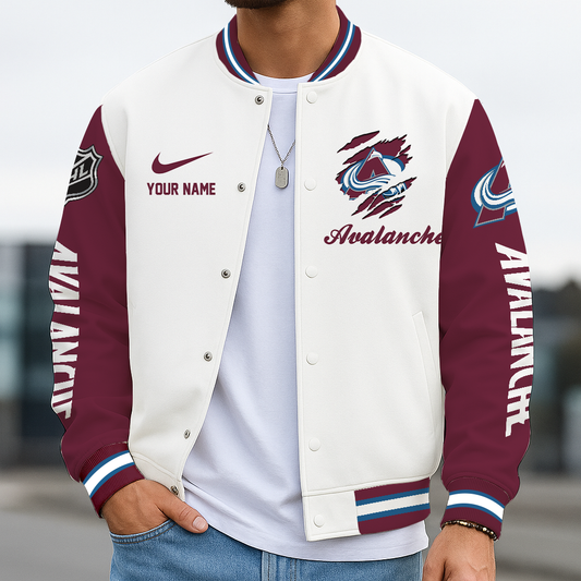LIMITED EDITION - NEW CUSTOMIZED NHL05 CAL COLORADO AVALANCHE BASEBALL JACKET, SATIN VARSITY JACKET
