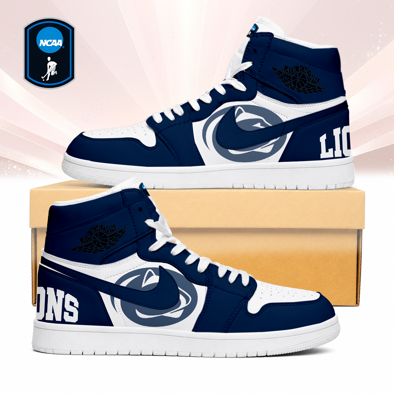 SPECIAL EDITION - NEW CUSTOMIZED NCAA CFH05 PNL PENN STATE NITTANY LIONS AIR JORDAN SNEAKERS