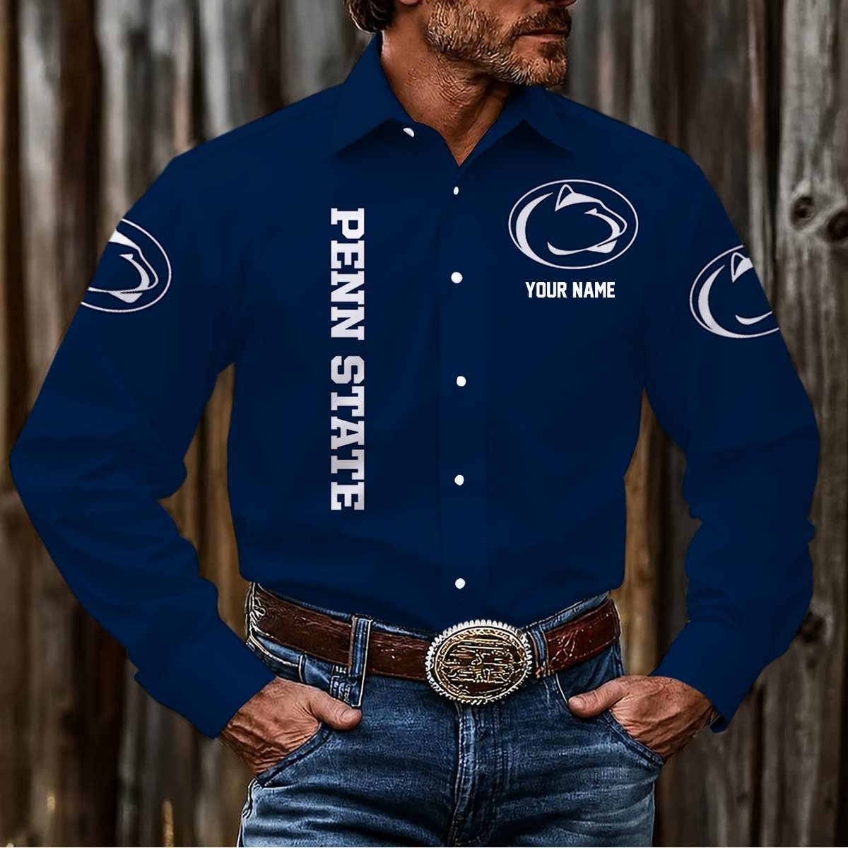 VIRAL EDITION - NEW CUSTOMIZED NCAA CFH05 PNL PENN STATE NITTANY LIONS MEN'S LONG SLEEVE BUTTON-UP SHIRT