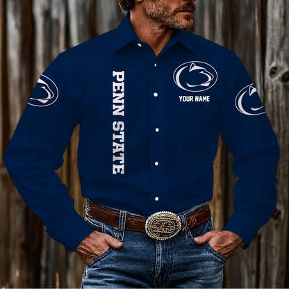 VIRAL EDITION - NEW CUSTOMIZED NCAA CFH05 PNL PENN STATE NITTANY LIONS MEN'S LONG SLEEVE BUTTON-UP SHIRT