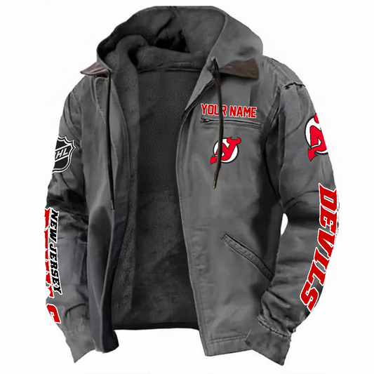 LIMITED EDITION - NEW CUSTOMIZED NHL06 NJD NEW JERSEY DEVILS HOODED CARDIGAN JACKET