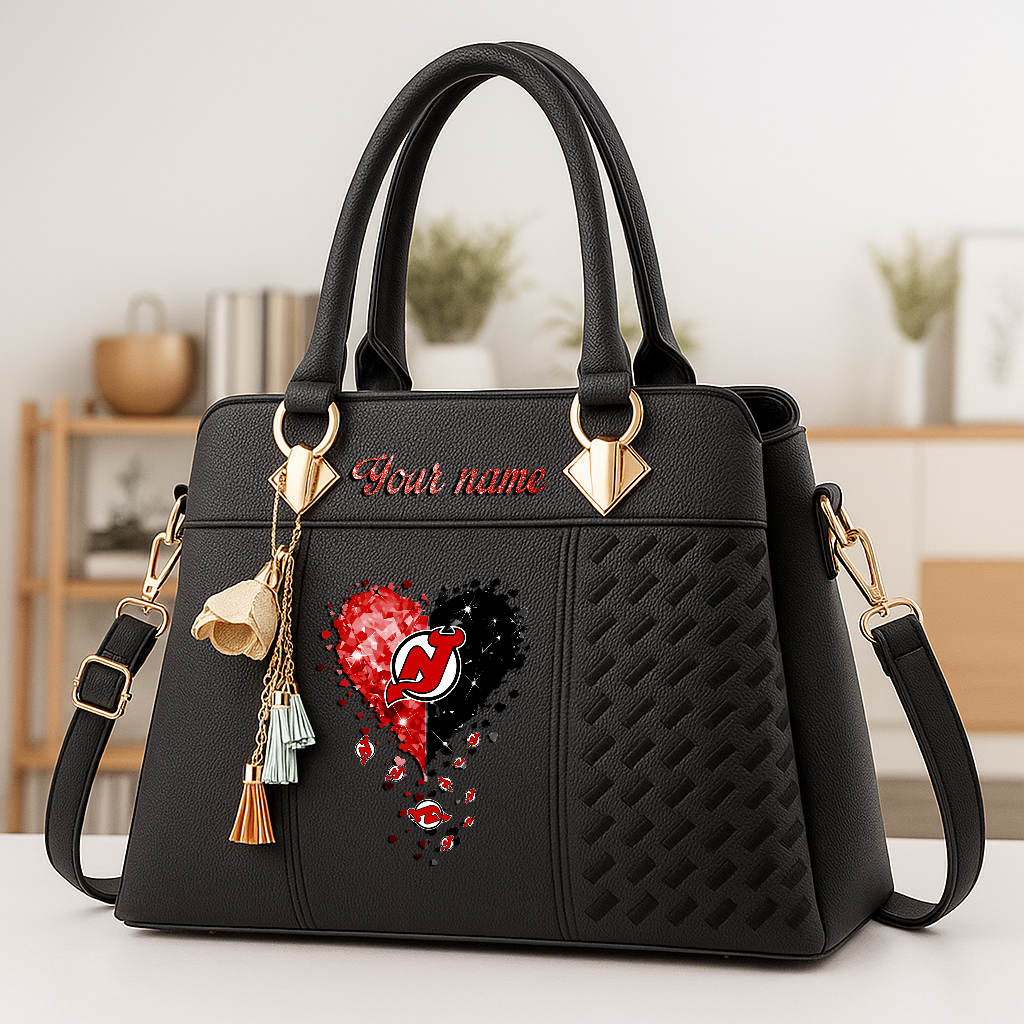 LIMITED EDITION - NEW CUSTOMIZED NHL06 NJD NEW JERSEY DEVILS ZIP HANDBAG MULTICOLOR