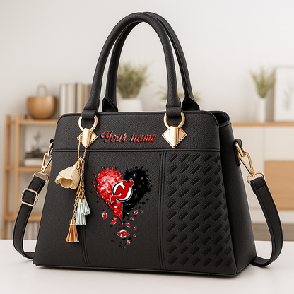 LIMITED EDITION - NEW CUSTOMIZED NHL06 NJD NEW JERSEY DEVILS ZIP HANDBAG MULTICOLOR