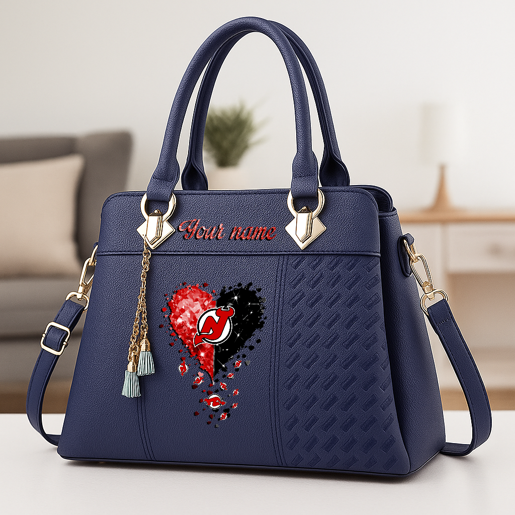 LIMITED EDITION - NEW CUSTOMIZED NHL06 NJD NEW JERSEY DEVILS ZIP HANDBAG MULTICOLOR
