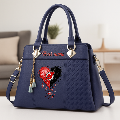 LIMITED EDITION - NEW CUSTOMIZED NHL06 NJD NEW JERSEY DEVILS ZIP HANDBAG MULTICOLOR