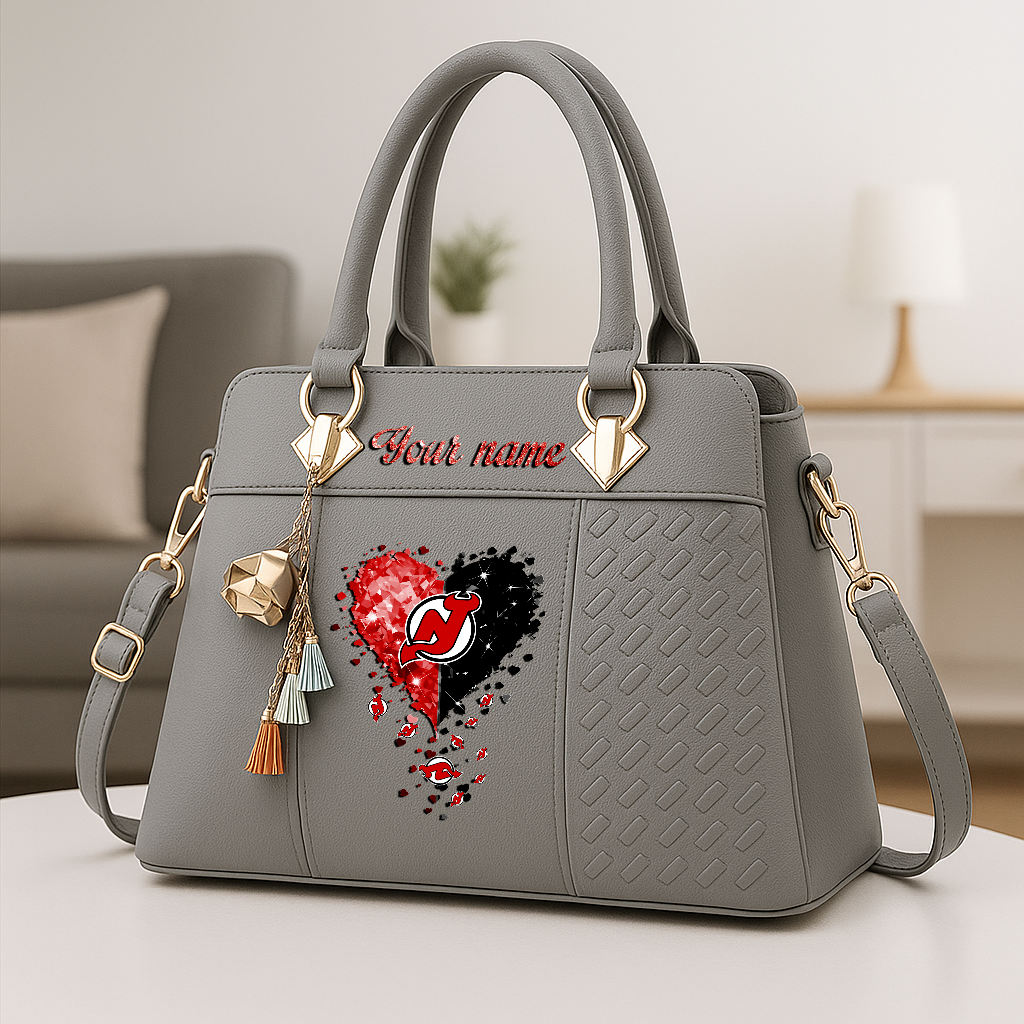 LIMITED EDITION - NEW CUSTOMIZED NHL06 NJD NEW JERSEY DEVILS ZIP HANDBAG MULTICOLOR