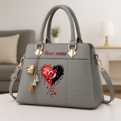 LIMITED EDITION - NEW CUSTOMIZED NHL06 NJD NEW JERSEY DEVILS ZIP HANDBAG MULTICOLOR