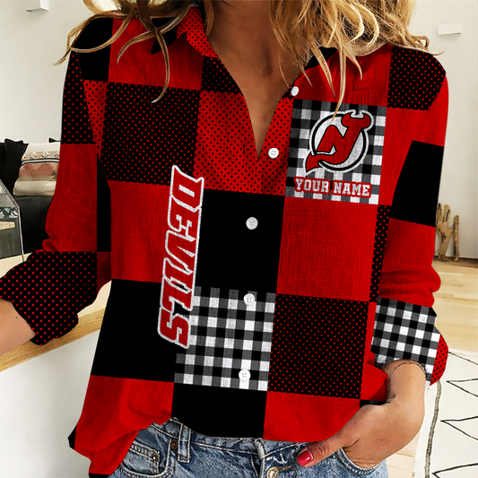 LIMITED EDITION - NEW CUSTOMIZED NHL06 NJD NEW JERSEY DEVILS WOMEN CASUAL SHIRT FOR FAN