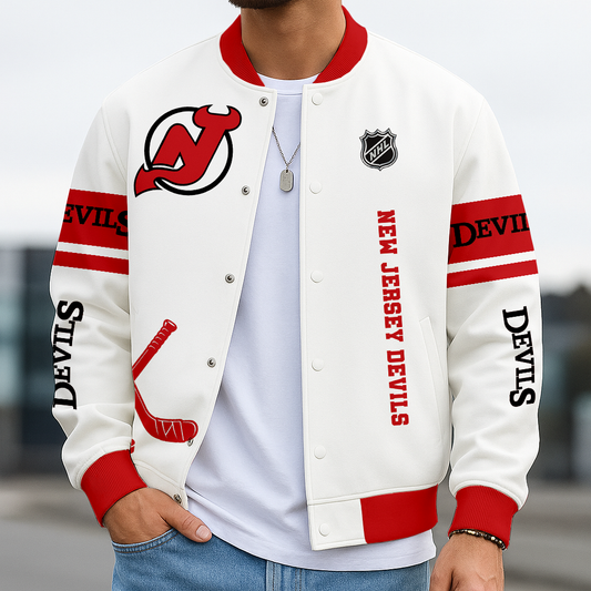 LIMITED EDITION - NEW CUSTOMIZED NHL06 NJD NEW JERSEY DEVILS BASEBALL JACKET, SATIN VARSITY JACKET