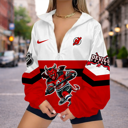 LIMITED EDITION - NEW CUSTOMIZED NHL06 NJD NEW JERSEY DEVILS V-NECK ZIPPER SWEATSHIRT JACKET