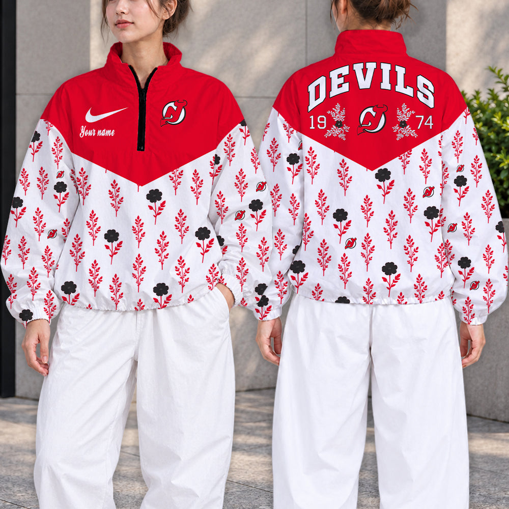 LIMITED EDITION - NEW CUSTOMIZED NHL06 NJD NEW JERSEY DEVILS V-NECK ZIPPER SWEATSHIRT JACKET