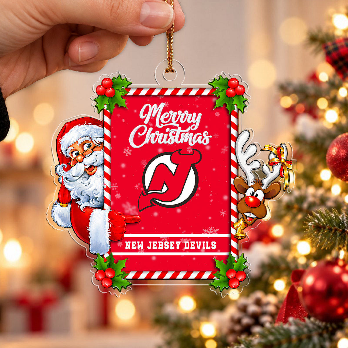 FLASH SALE - NEW CUSTOMIZED NHL06 NJD NEW JERSEY DEVILS CHRISTMAS ACRYLIC ORNAMENT