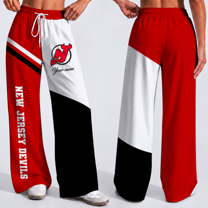 FINAL SALE - NEW CUSTOMIZED NHL06 NJD NEW JERSEY DEVILS WOMEN'S WIDE LEG PANTS