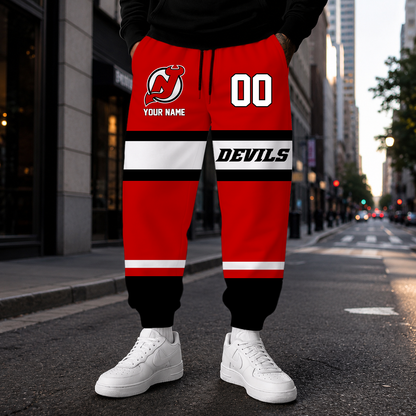 HOT DEAL - NEW CUSTOMIZED NHL06 NJD NEW JERSEY DEVILS SWEATPANTS
