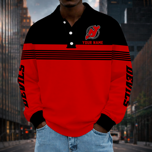 LIMITED EDITION - NEW CUSTOMIZED NHL06 NJD NEW JERSEY DEVILS MEN LONG SLEEVE POLO