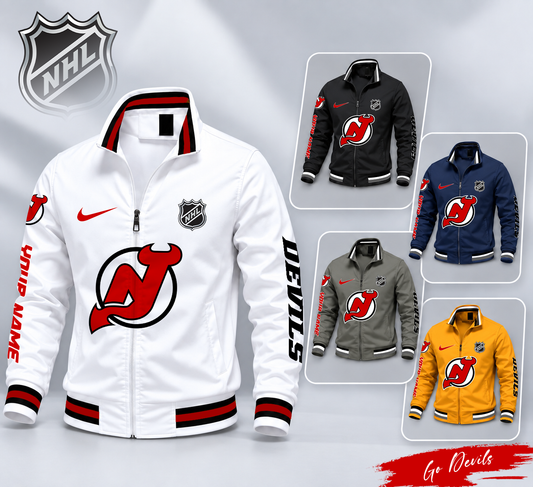 FLASH SALE - NEW CUSTOMIZED NHL06 NJD NEW JERSEY DEVILS MULTICOLOR MEN'S CASUAL JACKET