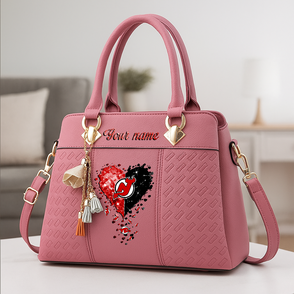 LIMITED EDITION - NEW CUSTOMIZED NHL06 NJD NEW JERSEY DEVILS ZIP HANDBAG MULTICOLOR