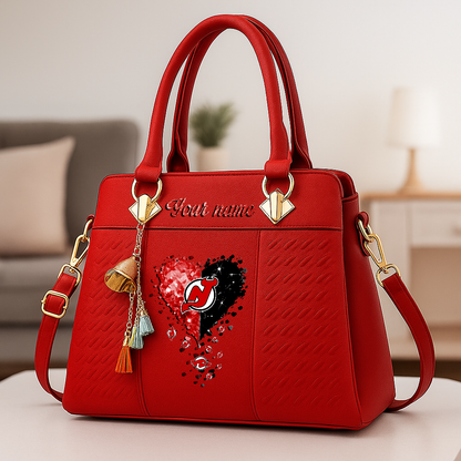 LIMITED EDITION - NEW CUSTOMIZED NHL06 NJD NEW JERSEY DEVILS ZIP HANDBAG MULTICOLOR