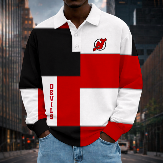 LIMITED EDITION - NEW CUSTOMIZED NHL06 NJD NEW JERSEY DEVILS MEN LONG SLEEVE POLO