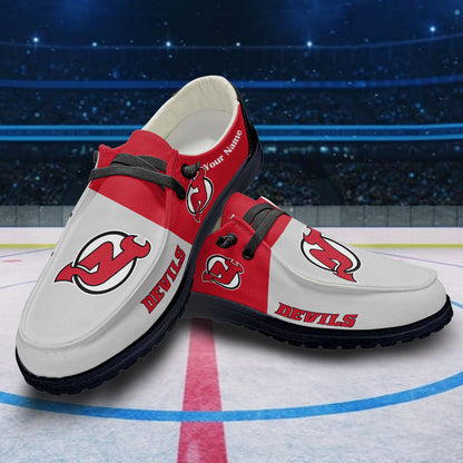 LIMITED EDITION - NEW CUSTOMIZED NHL06 NJD NEW JERSEY DEVILS PREMIUM LOAFER SHOES