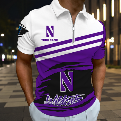 HOT DEAL - NEW CUSTOMIZED NCAA CFH06 NOW NORTHWESTERN WILDCATS POLO SHIRT, ZIP POLO SHIRT & T-SHIRTS