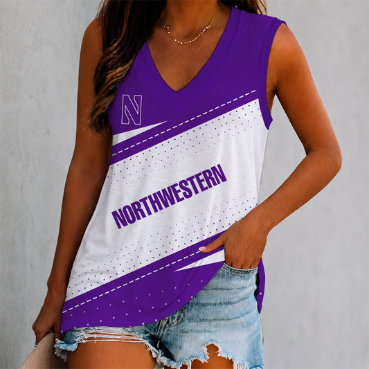 LIMITED EDITION - NEW CUSTOMIZED NCAA CFH06 NOW NORTHWESTERN WILDCATS WOMEN'S V-NECK TANK TOP