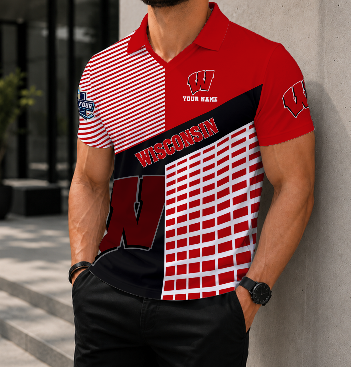 VIRAL EDITION - NEW CUSTOMIZED NCAA MFF06 WSB WISCONSIN BADGERS POLO SHIRT