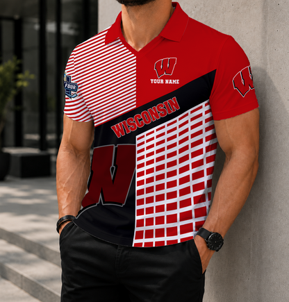 VIRAL EDITION - NEW CUSTOMIZED NCAA MFF06 WSB WISCONSIN BADGERS POLO SHIRT