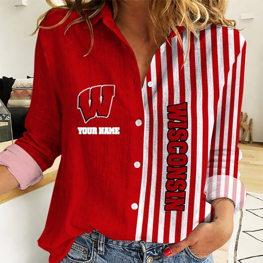 VIRAL EDITION - NEW CUSTOMIZED NCAA MFF06 WSB WISCONSIN BADGERS WOMEN CASUAL SHIRT FOR FAN