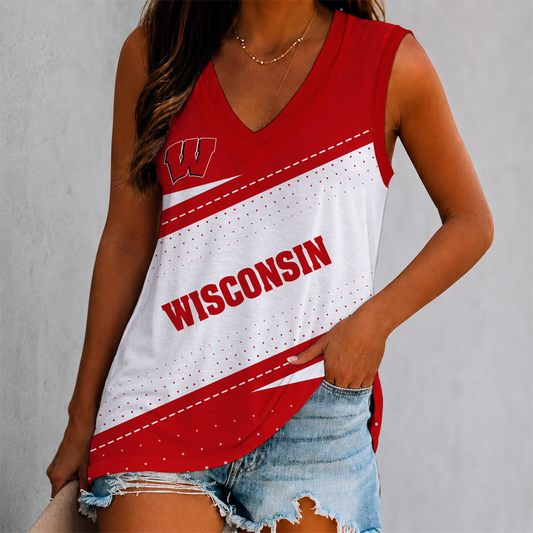 LIMITED EDITION - NEW CUSTOMIZED NCAA MFF06 WSB WISCONSIN BADGERS WOMEN'S V-NECK TANK TOP