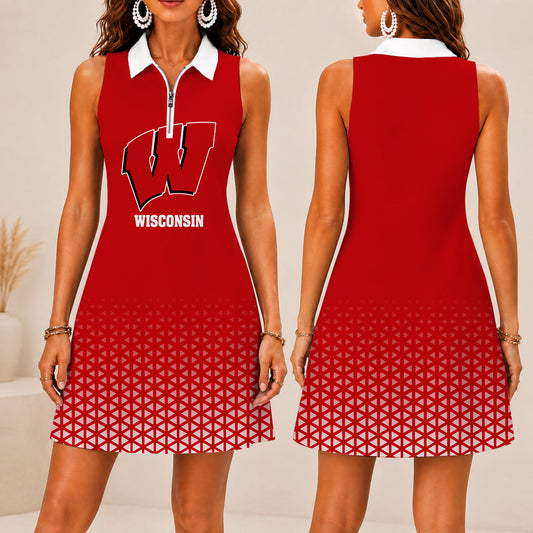 LIMITED EDITION - NEW CUSTOMIZED NCAA MFF06 WSB WISCONSIN BADGERS WOMEN'S ZIP SLEEVELESS POLO DRESS