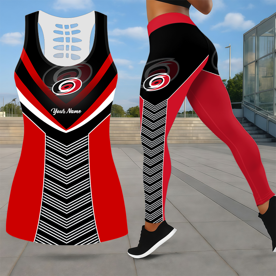 SPECIAL EDITION - NEW CUSTOMIZED NHL07 CLH CAROLINA HURRICANES LEGGINGS & HOLLOW TANK TOP SET