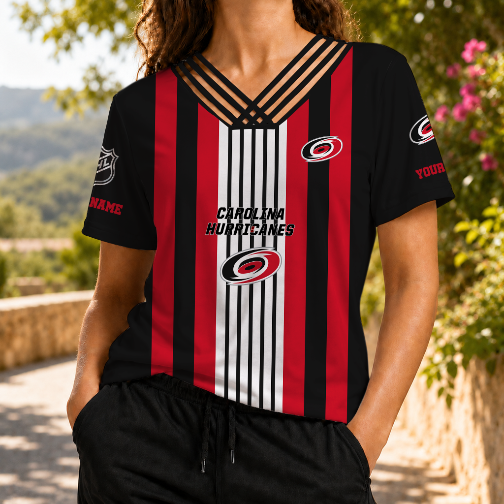 FINAL SALE - NEW CUSTOMIZED NHL07 CLH CAROLINA HURRICANES V-NECK SHIRT
