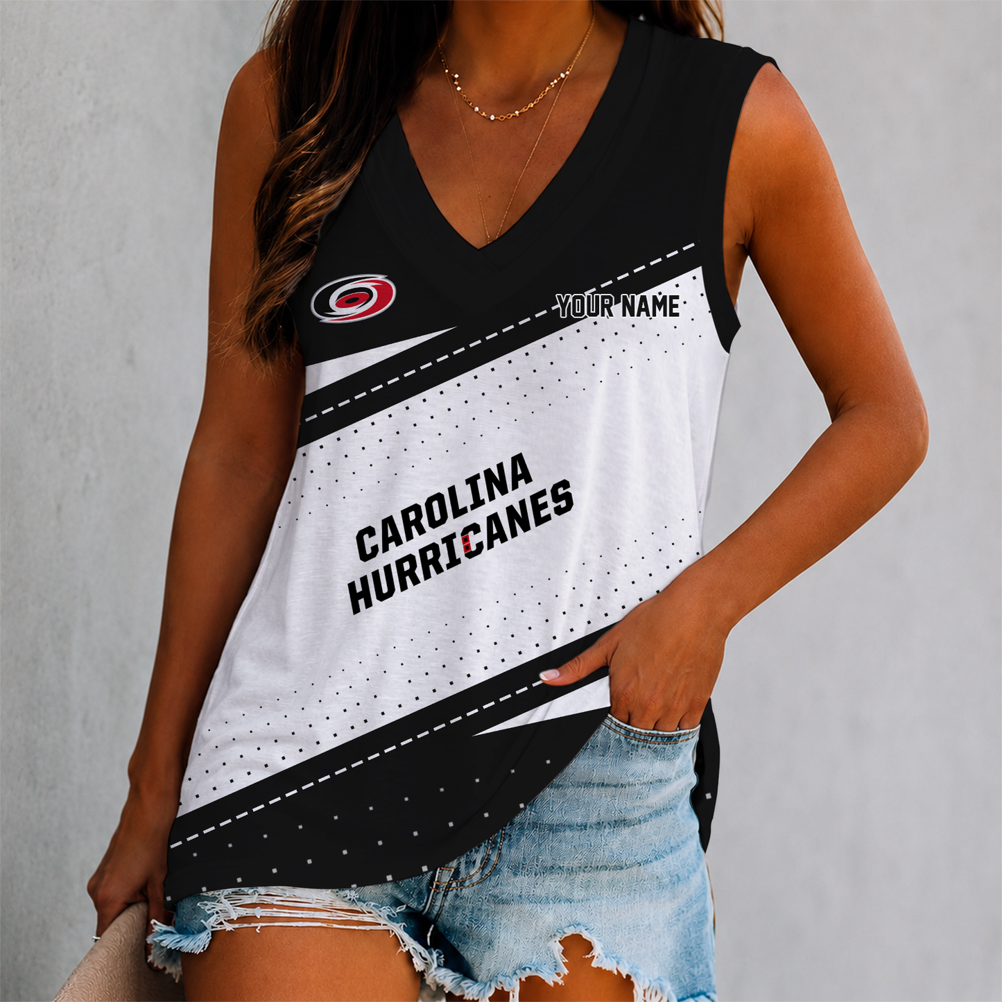 FINAL SALE - NEW CUSTOMIZED NHL07 CLH CAROLINA HURRICANES WOMEN'S V-NECK TANK TOP
